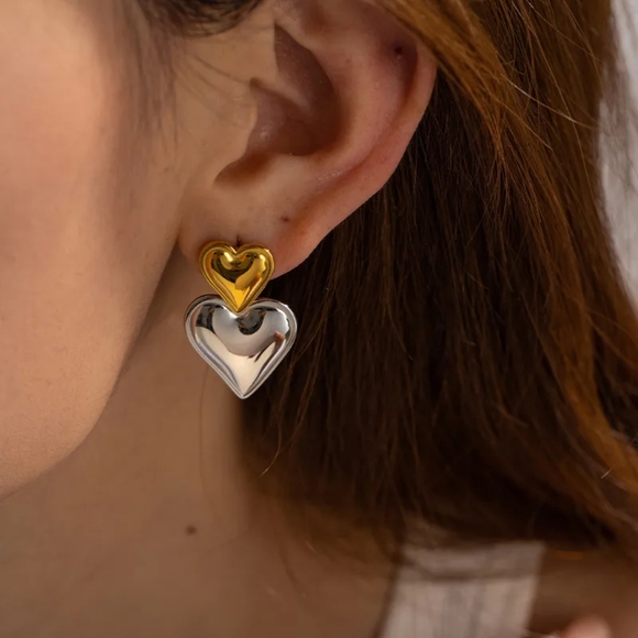Modern heart earrings, Stainless Steel, gold/ Silver - Picture 1 of 8